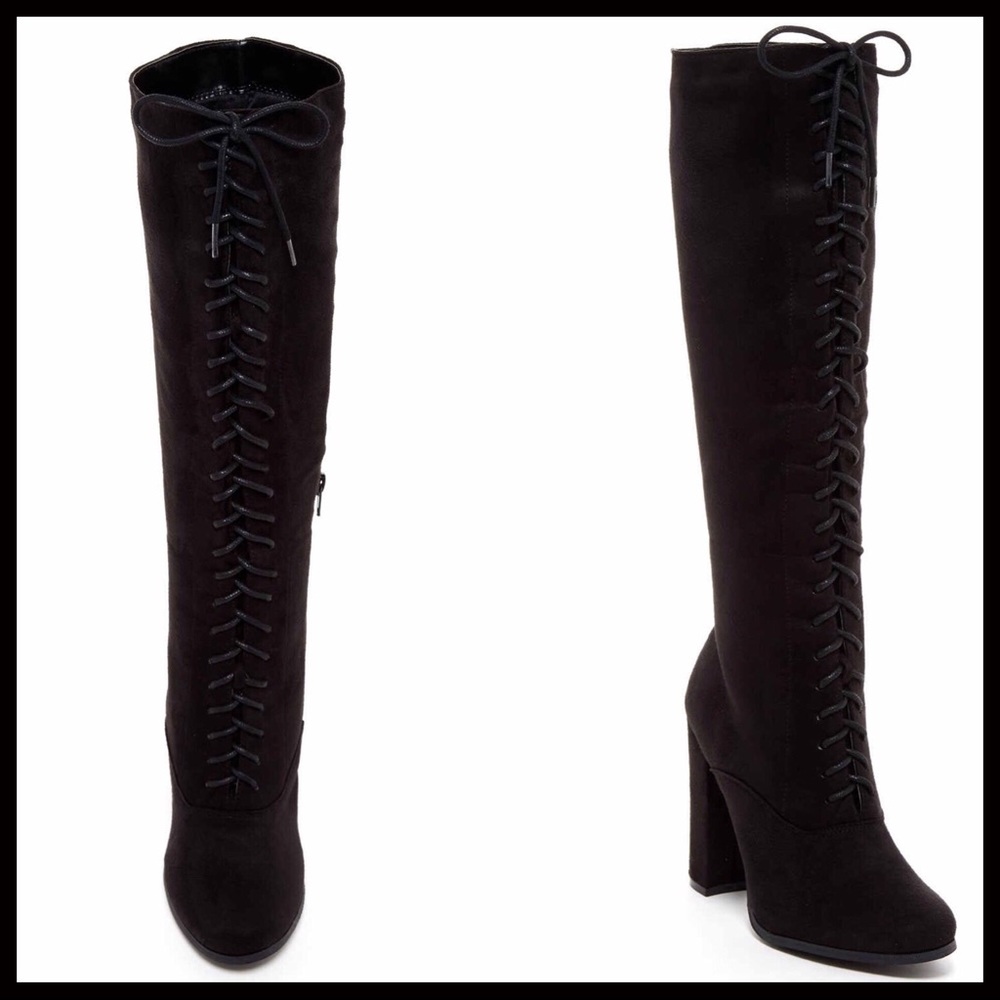TALL KNEE HIGH VEGAN SUEDE LACE-UP BOOTS - Picture 4 of 8